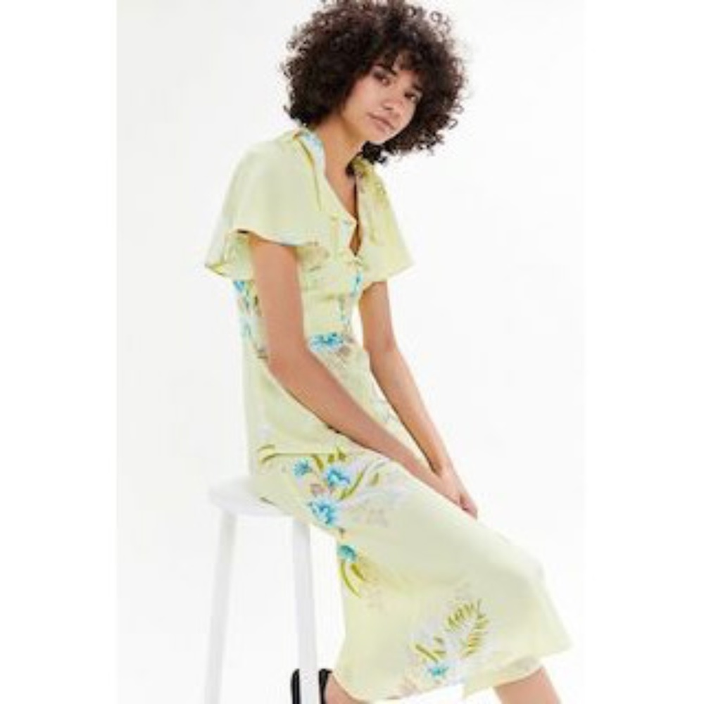 Urban Outfitters Button-Front Ruffle Midi Dress